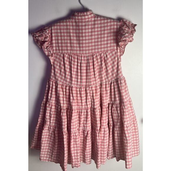 Karlie Gingham Poplin Tiered Ruffled Babydoll Dress Smocked Mock Neck Flutter S - Picture 2 of 10